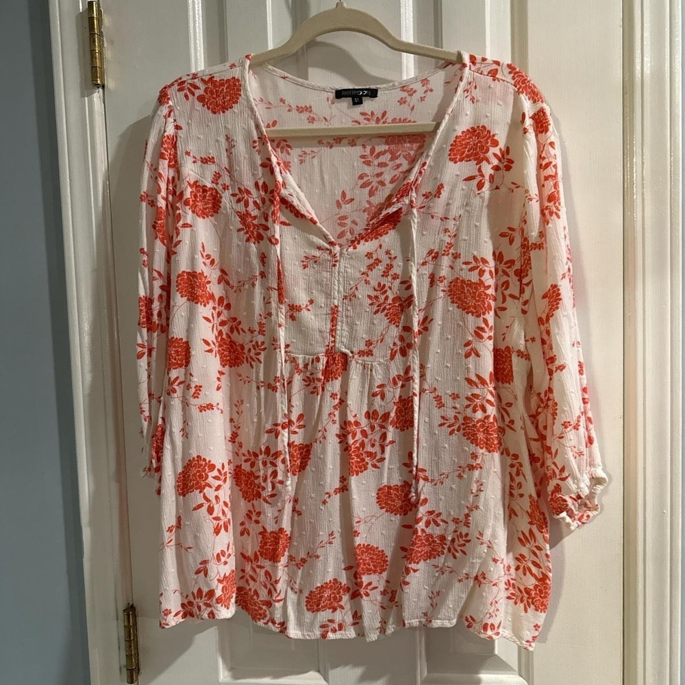 White and Orange Floral Top